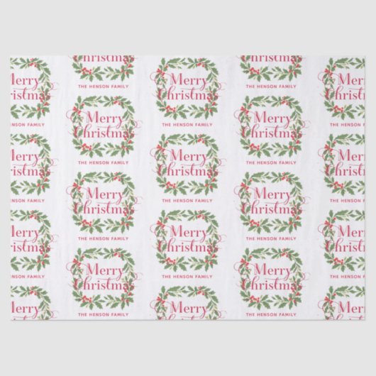 Elegant Holly Wreath Merry Christmas Seidenpapier (Vorderseite)