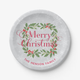 Elegant Holly Wreath Snowflakes Merry Christmas Pappteller