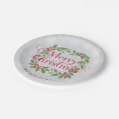Elegant Holly Wreath Snowflakes Merry Christmas Pappteller (Schrägansicht)