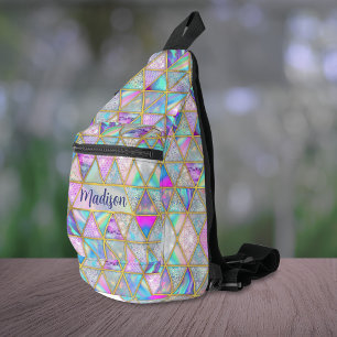 Elegant holografisch trendige falsche goldene geom crossbody bag