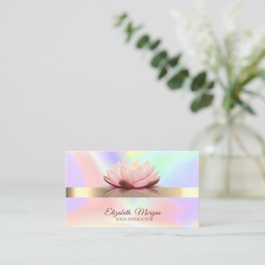 Elegant Holographic, Bokeh Gold, Lotus Blume Yoga Visitenkarte (Stehend Vorderseite)