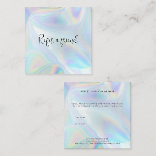 Elegant Holographic Business Script Empfehlungskarte (Vorne/Hinten)