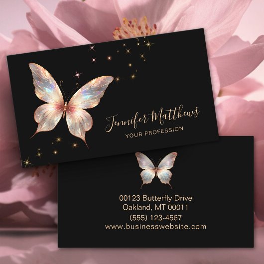 Elegant Holographic Butterfly Sparkle Script Visitenkarte