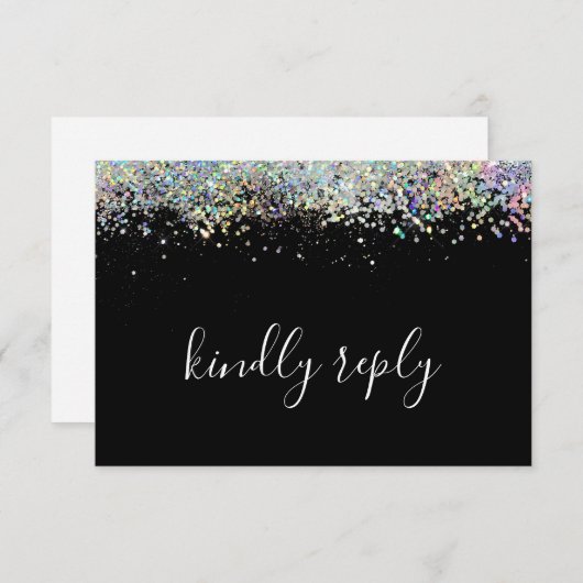 Elegant Holographic Glitzer Wedding Kindly Antwort (Vorne/Hinten)