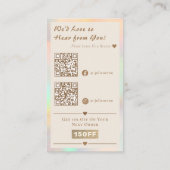 Elegant Holographic Gold Heart QR Code Vielen Dank Visitenkarte (Rückseite)