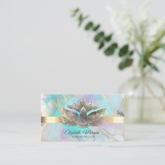 Elegant Holographic Ink Lotus Opal Stone Visitenkarte (Stehend Vorderseite)