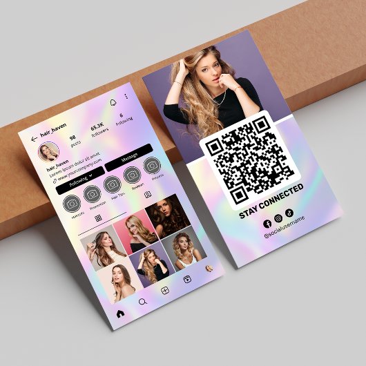 Elegant Holographic Instagram Profile Haare Stylis Visitenkarte