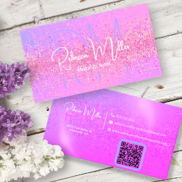 Elegant Holographic Iridescent Pink Business Card Visitenkarte