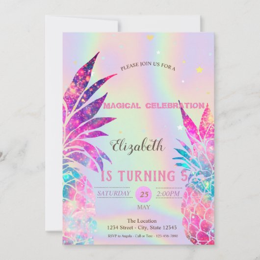 Elegant Holographic Pineapard Einladung (Vorderseite)