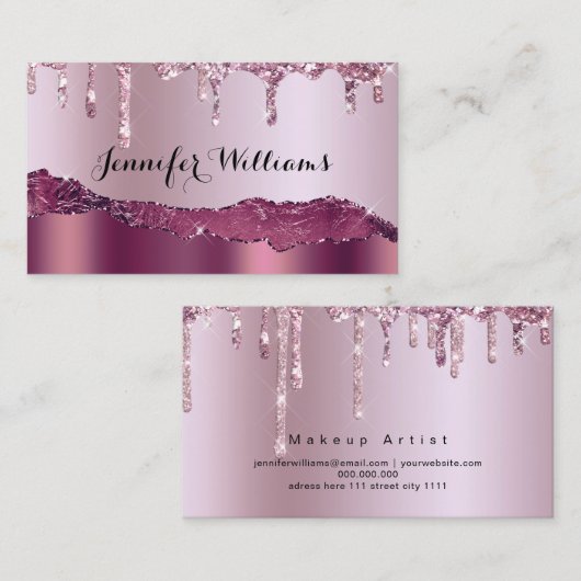 Elegant Holographyc Glitzer Tropfens Agate Marble Visitenkarte (Vorne/Hinten)