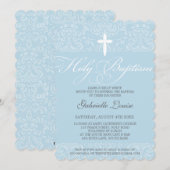 ELEGANT HOLY BAPTISM stylisches Damasketskript bla Einladung (Vorne/Hinten)