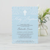 ELEGANT HOLY BAPTISM stylisches Damasketskript bla Einladung (Stehend Vorderseite)