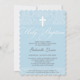 ELEGANT HOLY BAPTISM stylisches Damasketskript bla Einladung