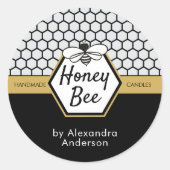 Elegant Honey Bee Apiary Honeycomb Black Yellow Runder Aufkleber (Vorderseite)