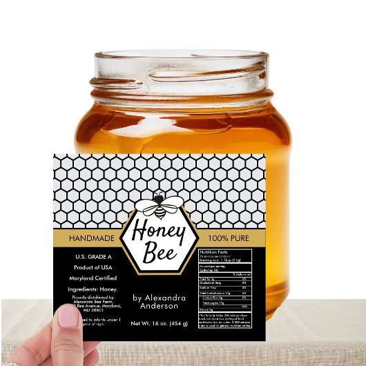 Elegant Honey Bee Apiary Honeycomb Nutritions Fakt Alkoholflaschenetikett