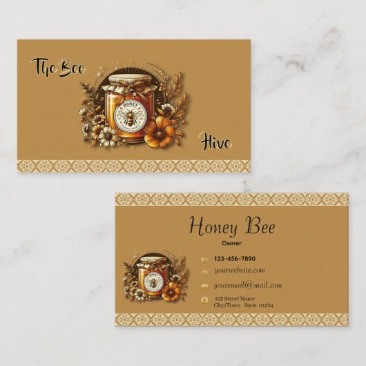 Elegant Honey Jar for Beekeepers & Honey Producers Visitenkarte (Vorne/Hinten)