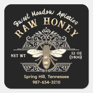 Elegant Honeybee auf French Filagrets Honey Black Quadratischer Aufkleber