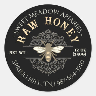 Elegant Honeybee auf French Filagrets Honey Black Runder Aufkleber