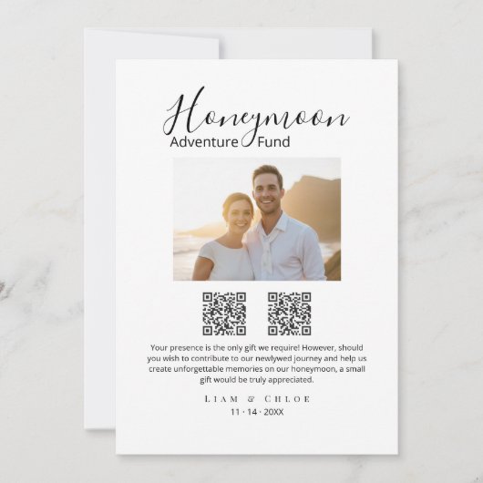 Elegant Honeymoon Fund QR Code Wedding Sign photo Einladung (Vorderseite)