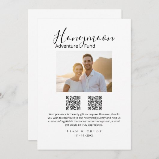 Elegant Honeymoon Fund QR Code Wedding Sign photo Einladung (Vorne/Hinten)