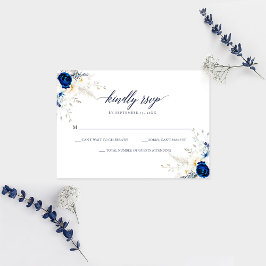 Elegant Horizon Blue Calligraphy Wedding RSVP Card Dankeskarte