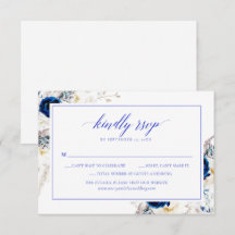 Elegant Horizon Blue Calligraphy Wedding RSVP Card