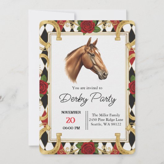 Elegant Horse Derby Party Invitation Einladung (Vorderseite)