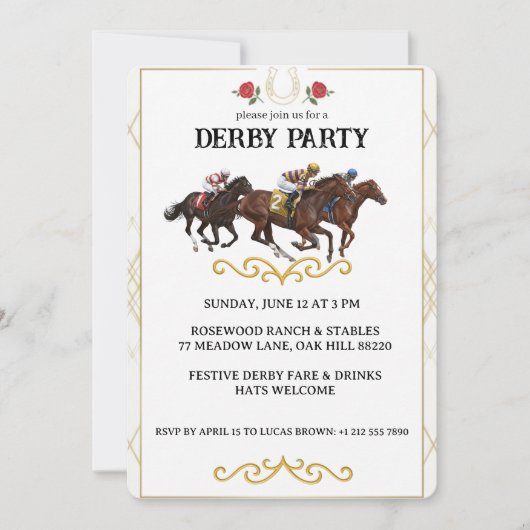 Elegant Horse Derby Party Invitation Einladung (Vorderseite)