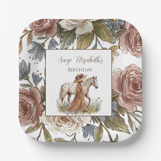 Elegant Horse Lover Birthday Plate Pappteller (Vorderseite)
