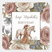 Elegant Horse Lover Birthday  Quadratischer Aufkleber (Vorderseite)