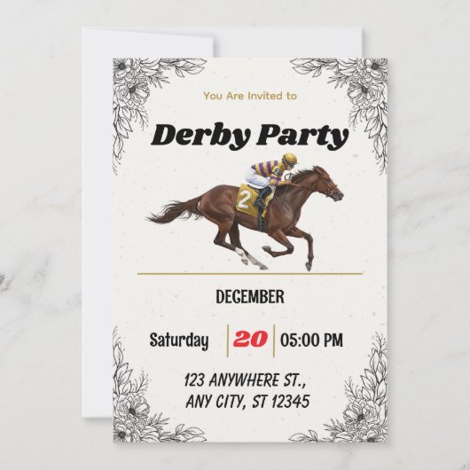 Elegant Horse Racing Derby Party Invitation (Vorderseite)