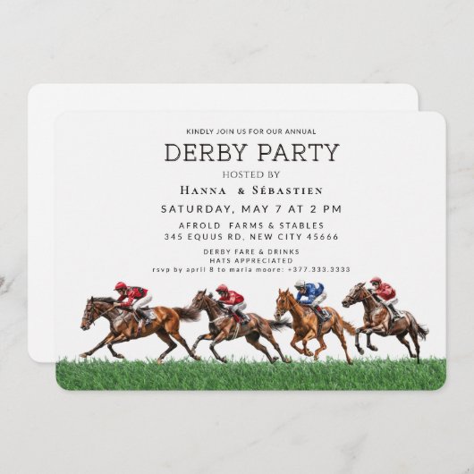 Elegant Horse Racing Garden Party Invitation Einladung (Vorne/Hinten)