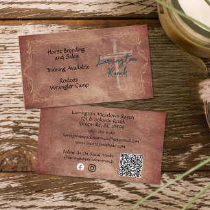 Elegant Horse Ranch Western Cross Logo QR Code Visitenkarte