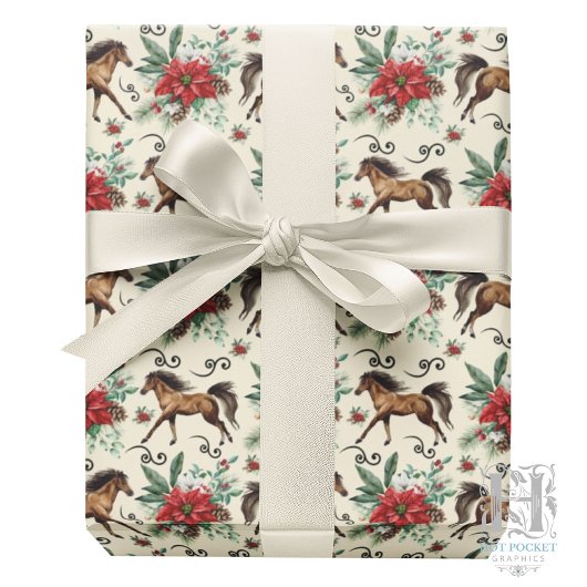 Elegant Horses Christmas Gift Wrapping Paper Cream Geschenkpapier