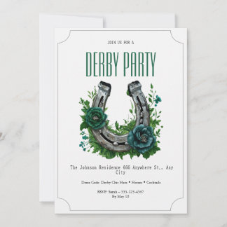 Elegant Horseshoe & Floral Kentucky Derby Party In Einladung