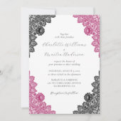 Elegant Hot Pink and Black Floral Lace Wedding Einladung (Vorderseite)