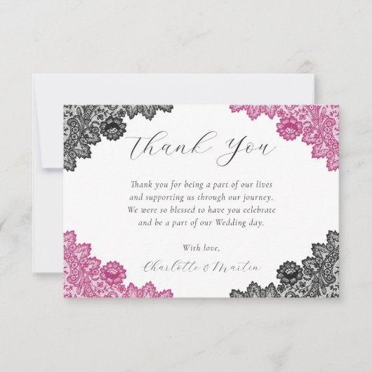 Elegant Hot Pink and Black Wedding Dankeskarte (Vorderseite)