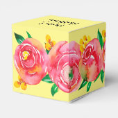 Elegant Hot Pink Aquarellblume auf Gelb Geschenkschachtel (Rückseite)