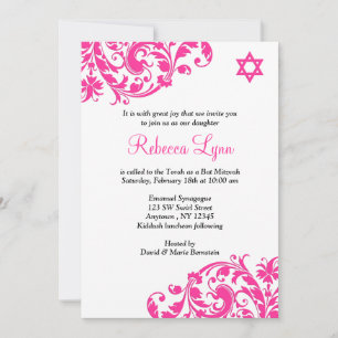Elegant Hot Pink Blüh Bat Mitzvah Einladung