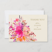 Elegant Hot Pink Floral Custom Names Wedding Flat Dankeskarte (Vorderseite)
