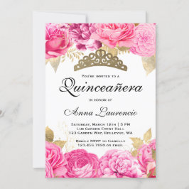 Elegant Hot Pink Floral Quinceanera Einladung