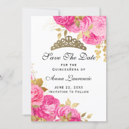 Elegant Hot Pink Floral Quinceanera Save The Date