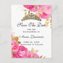 Elegant Hot Pink Floral Quinceanera Save the Date