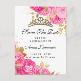 Elegant Hot Pink Floral Quinceanera Save the Date Postkarte