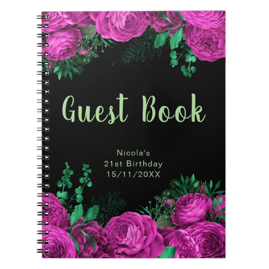 Elegant Hot Pink Flowers Birthday Party Guest Book Notizblock (Vorderseite)