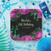 Elegant Hot Pink Flowers Birthday Party Pappteller (Party)