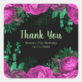 Elegant Hot Pink Flowers Birthday Party Quadratischer Aufkleber (Vorderseite)