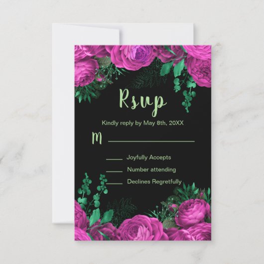 Elegant Hot Pink Flowers Sweet Sixteen RSVP Karte (Vorderseite)