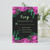 Elegant Hot Pink Flowers Sweet Sixteen RSVP Karte (Stehend Vorderseite)