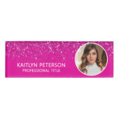 Elegant Hot Pink Glitter Employee Photo ID Namenschild (Vorderseite)